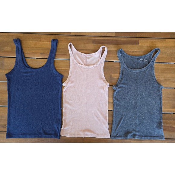 aerie Tops - Aerie Womens Ribbed Tank Top Bundle of 3 Navy Pink Gray Size S/M Y2K Bella Retro